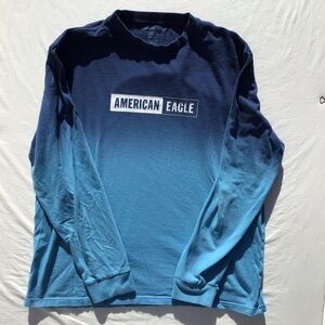 AMERICAN EAGLE Men XL Long Sleeve FADED Blue Two Tone SHIRT AE Logo